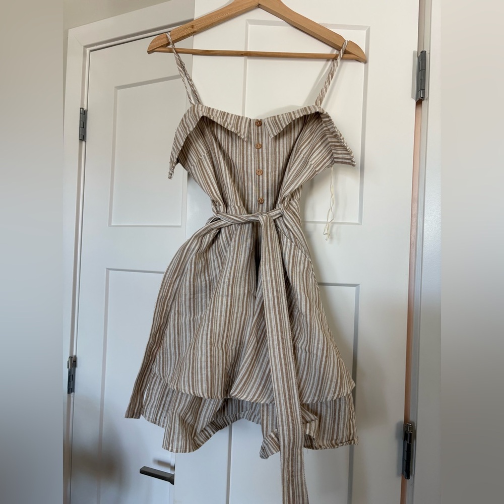 Striped Sleeveless Dress with tie Belt